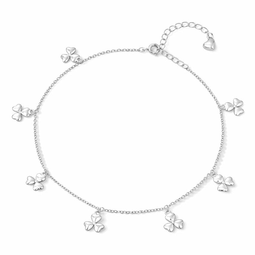 925 Sterling Silver Flower Charm Anklet for Women