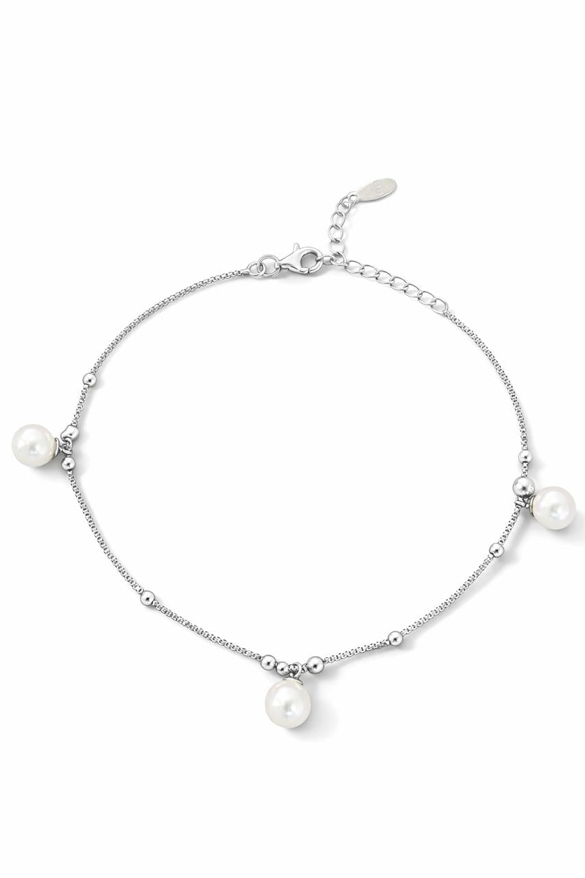925 Sterling Silver Pearl Drop Anklet for Women