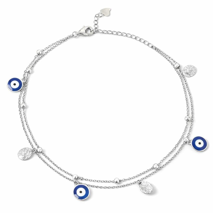 925 Sterling Silver Evil Eye Charm Anklet for Women