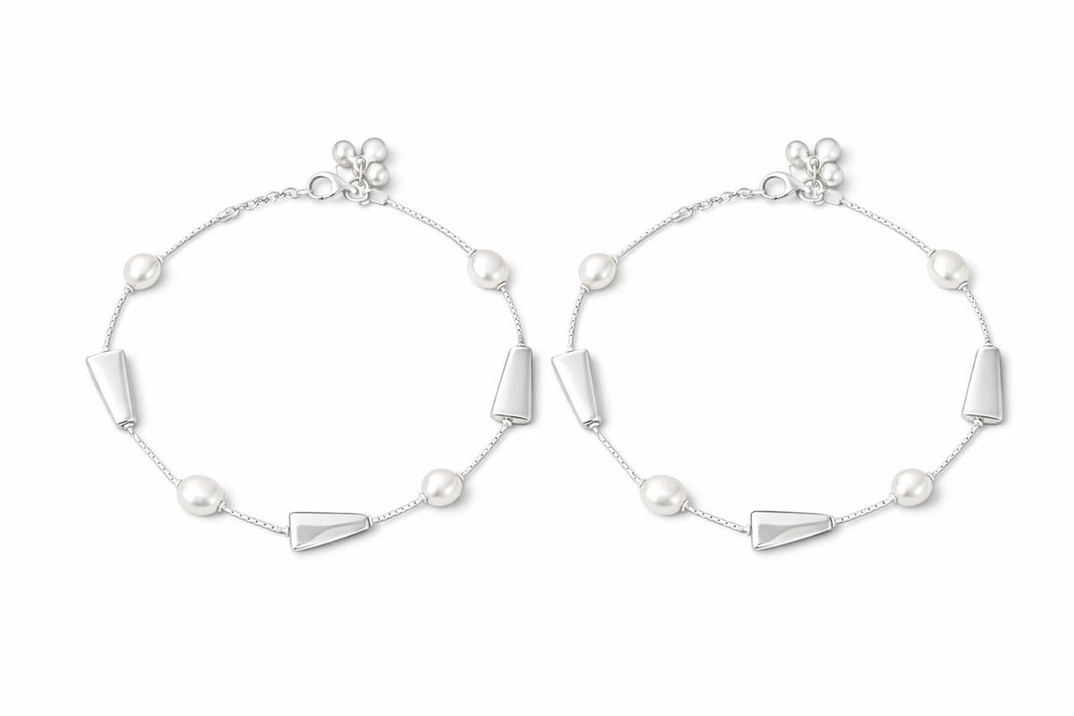 925 Sterling Silver Geometric Design Anklet for Women