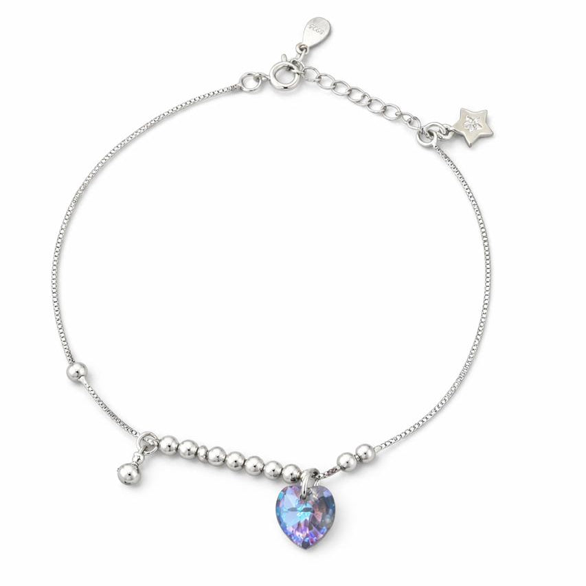 925 Sterling Silver Heart Crystal Charm Anklet for Women