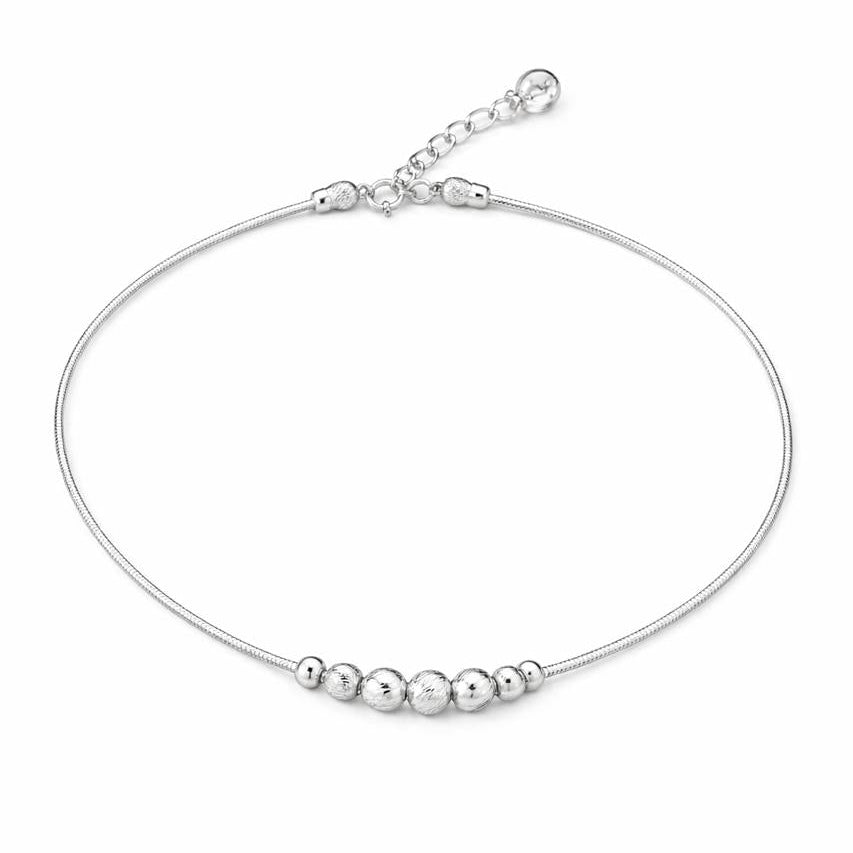 925 Sterling Silver Minimal Beaded Anklet for Women