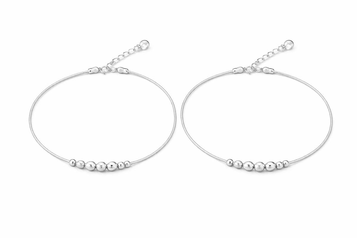 925 Sterling Silver Minimal Beaded Anklet for Women