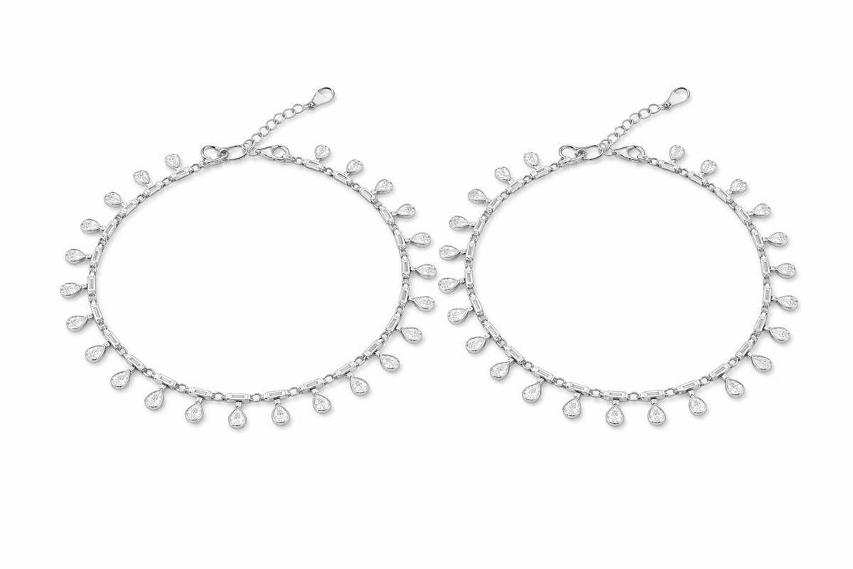 Elegant Teardrop CZ 925 Silver Anklet for Women