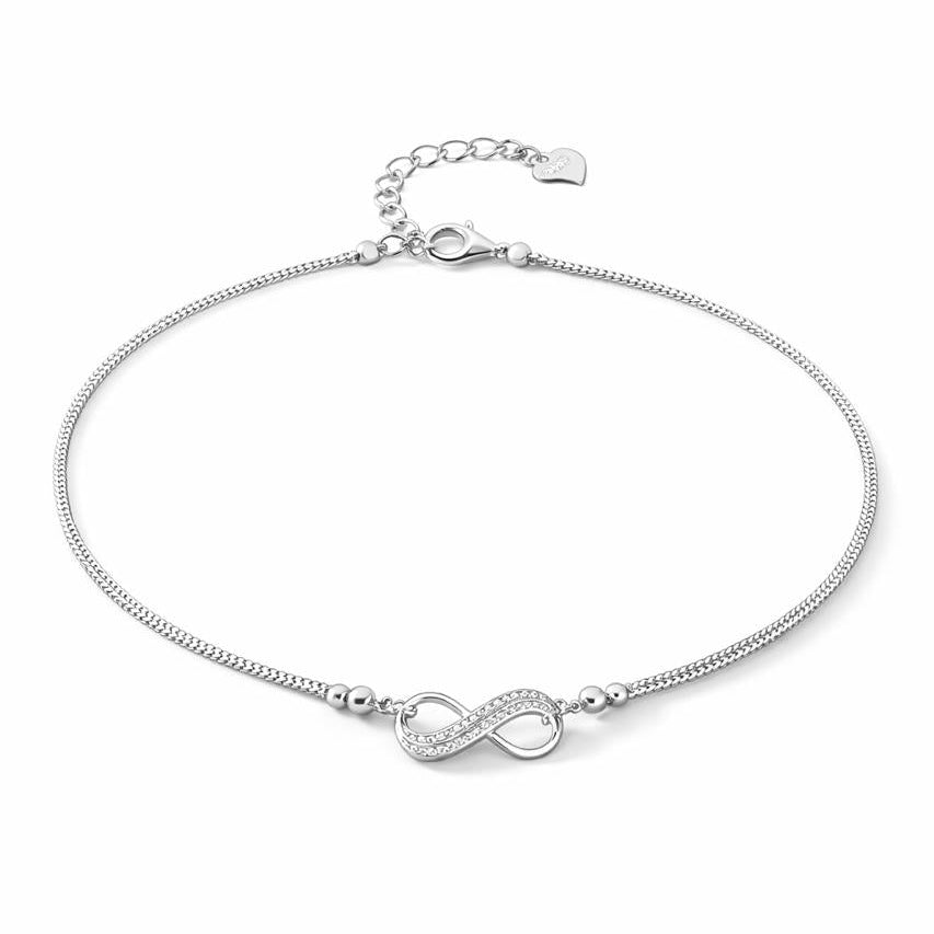 925 Sterling Silver Infinity Double Chain Anklet for Women
