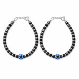 925 Sterling Silver Black Beads Evil Eye Kids Nazariya Bracelet Pair