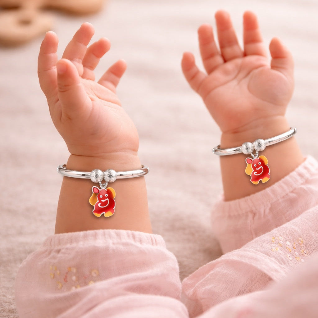 925 Sterling Silver Kids Ganesha Charm Kada Bangles Pair