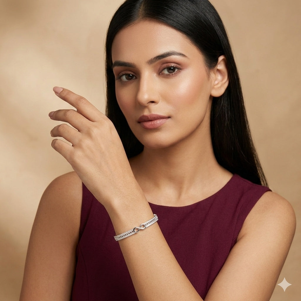 Infinity Design American Diamond Women Kada in 925 Silver | Elegant Openable Bracelet