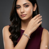 Elegant Heart Design American Diamond Women Kada in 925 Silver | Openable Silver Bracelet for Women