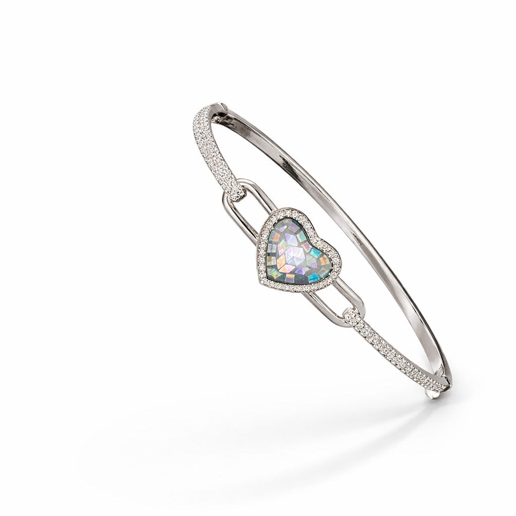 Luxury Heart Crystal American Diamond Women Kada in 925 Silver | Elegant Openable Bracelet