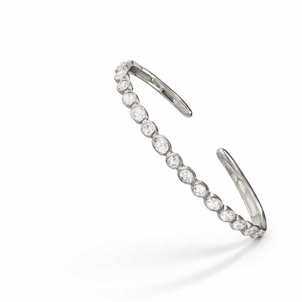 925 Silver Oval Crystal Designer Women Kada Bracelet