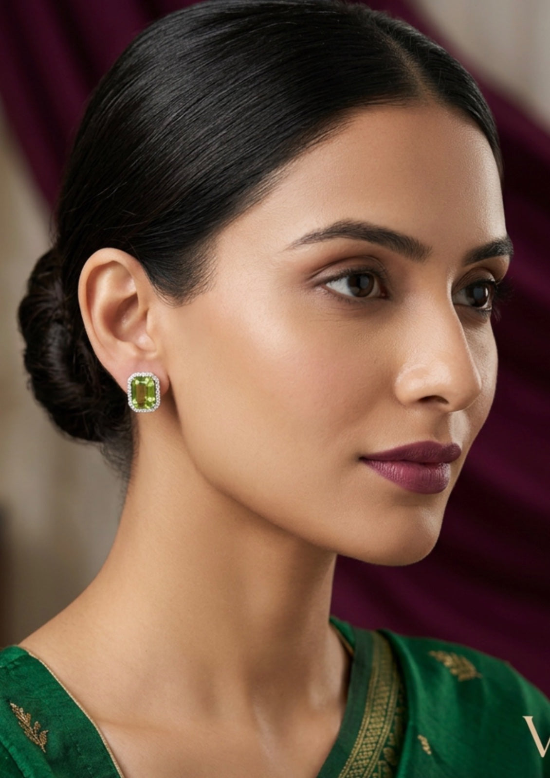 Emerald Green Octagon Halo Stud Earrings in 925 Sterling Silver