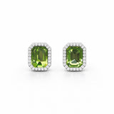 Emerald Green Octagon Halo Stud Earrings in 925 Sterling Silver