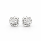 Square Cushion Halo Diamond Style Stud Earrings in 925 Sterling Silver