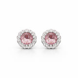 Pink Gemstone Halo Stud Earrings in 925 Sterling Silver