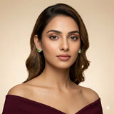 Green Gemstone Halo Stud Earrings in 925 Sterling Silver