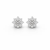 Snowflake Floral Cluster Stud Earrings in 925 Sterling Silver
