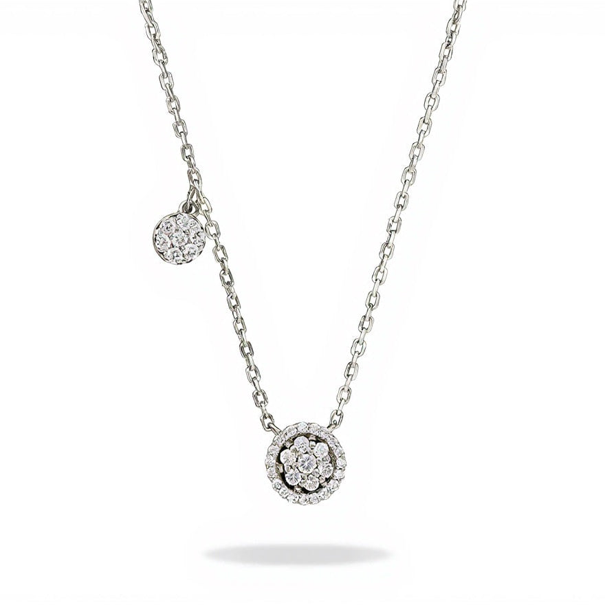 925 Sterling Silver Double Round CZ Pendant Necklace Rhodium Plated for Women