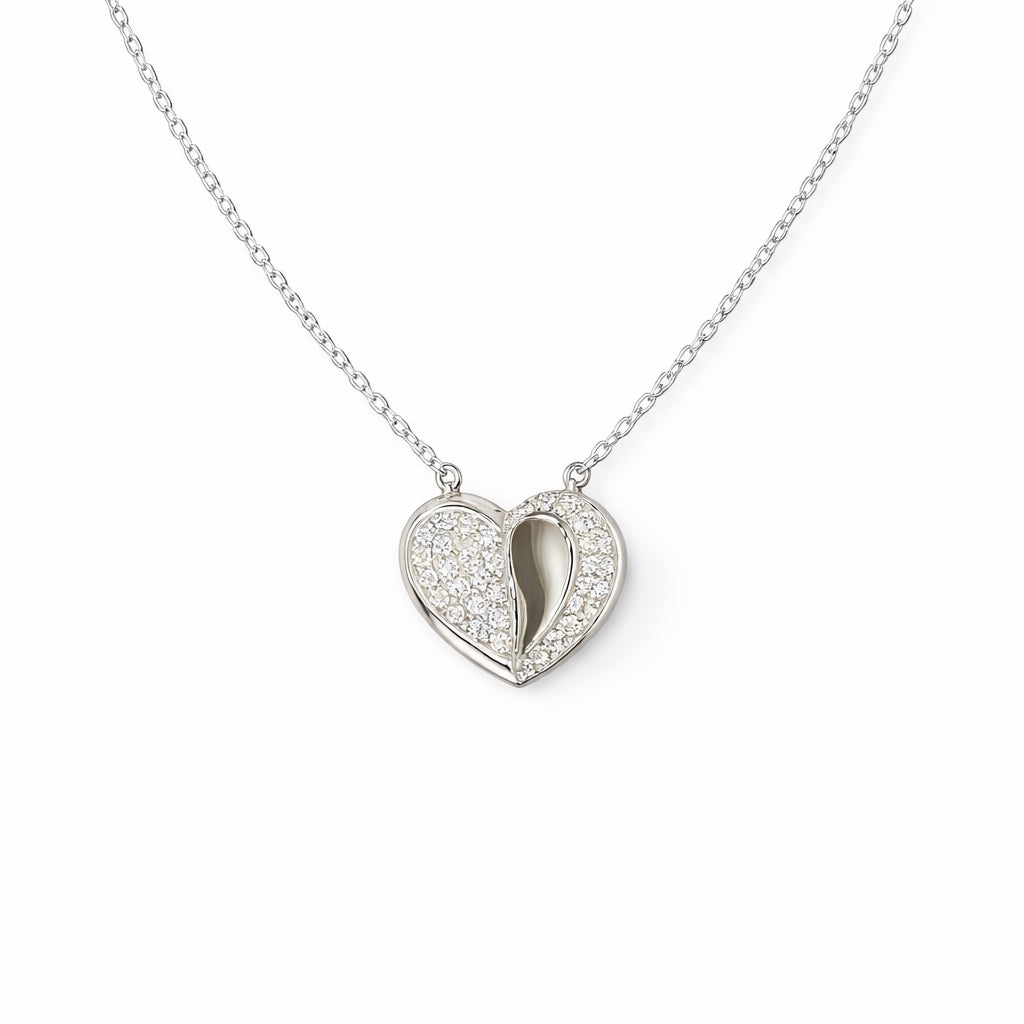 925 Sterling Silver CZ Studded Heart Pendant Necklace for Women