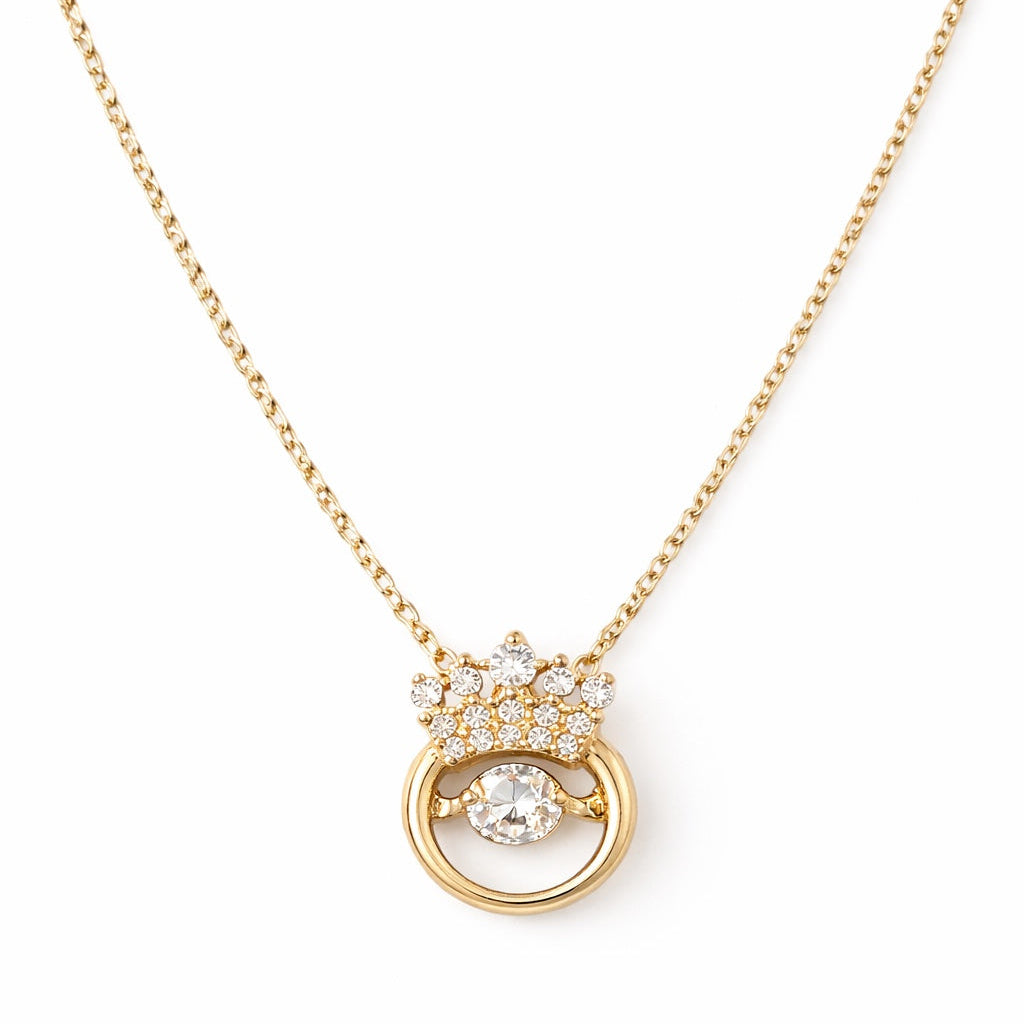 925 Silver Rosegold Plated Crown Pendant Necklace for Women | Queen Crown Stone Necklace