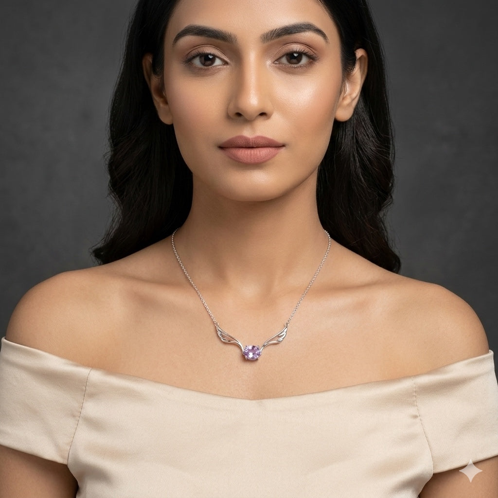 925 Silver Angel Wing Solitaire Necklace for Women