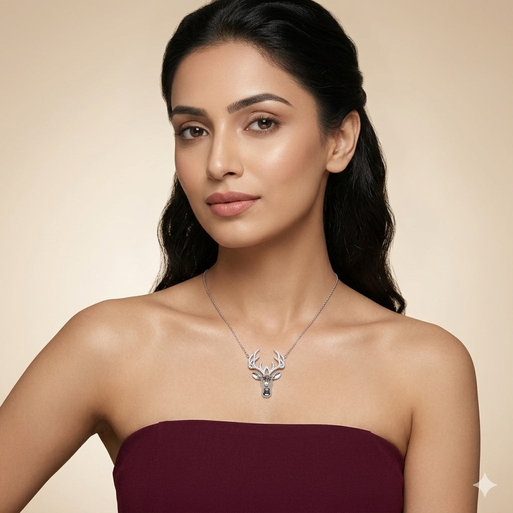 925 Silver Deer Antler Pendant Necklace for Women | Elegant Reindeer Design Sterling Silver Jewellery