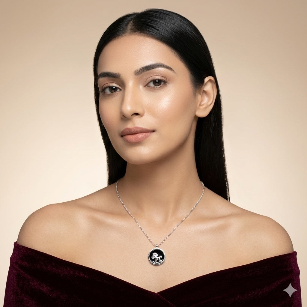 925 Silver Capricorn Zodiac Pendant Necklace for Women | Round Horoscope Sign Sterling Silver Jewellery