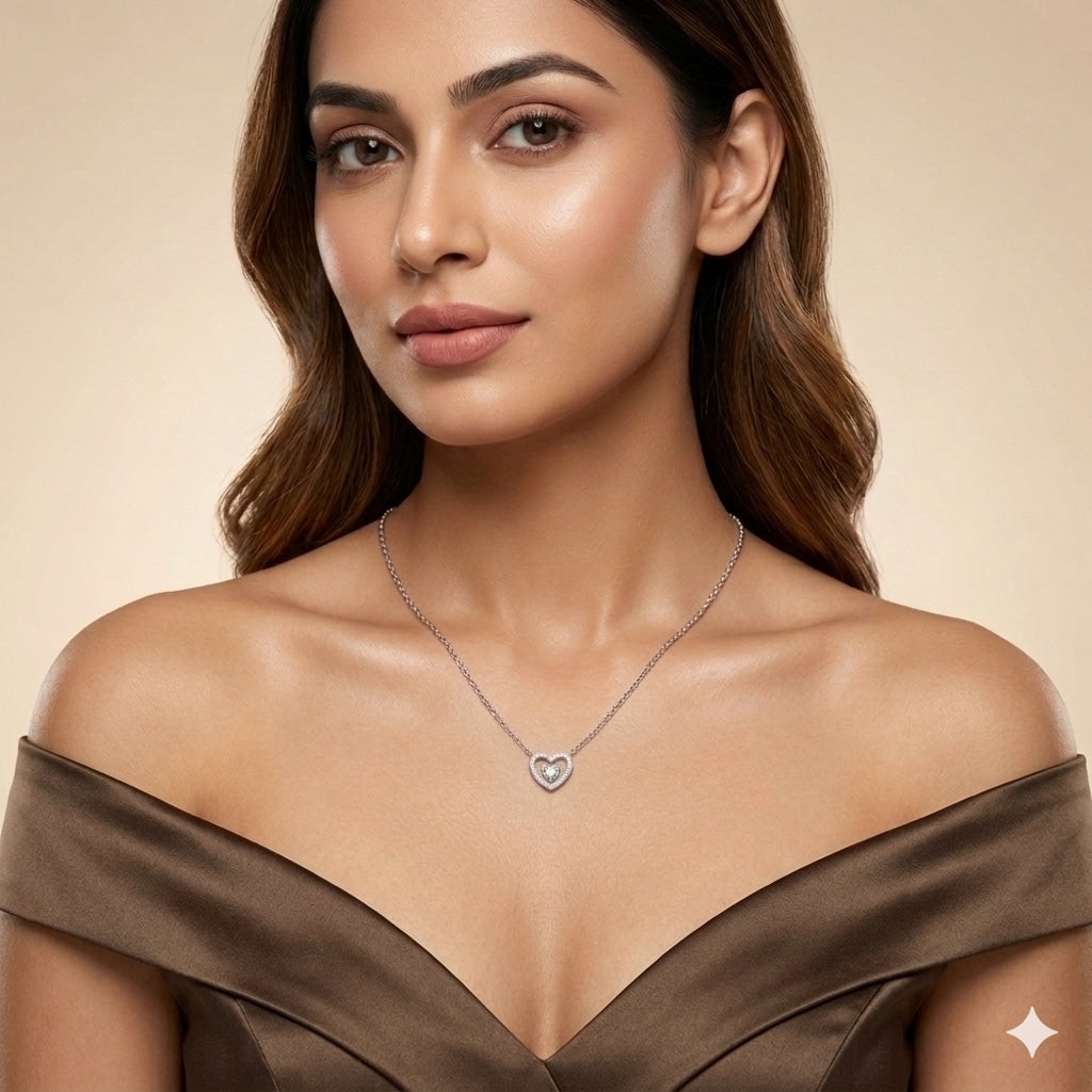 925 Silver Open Heart Pendant Necklace for Women | Minimal Love Heart Sterling Silver Jewellery