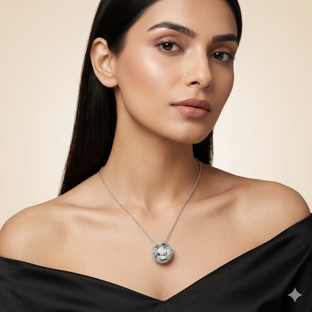 925 Silver Football Pendant Necklace for Women | Soccer Ball Sterling Silver Jewellery