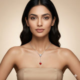 925 Silver Solitaire Heart Drop Necklace for Women | Minimal Red Heart Charm Pendant