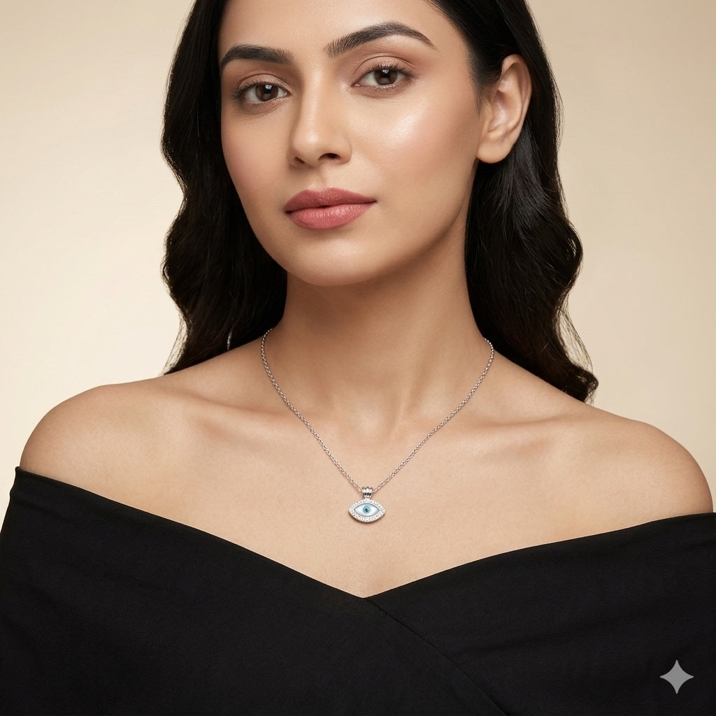 925 Sterling Silver CZ Evil Eye Pendant Necklace for Women