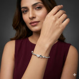 Sterling Silver Dual Heart CZ Designer Bracelet Kada for Women