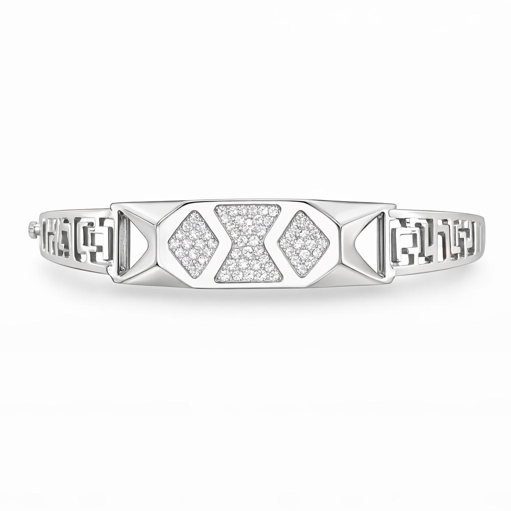 925 Sterling Silver CZ Designer Kada for Men | Geometric Pattern Bracelet