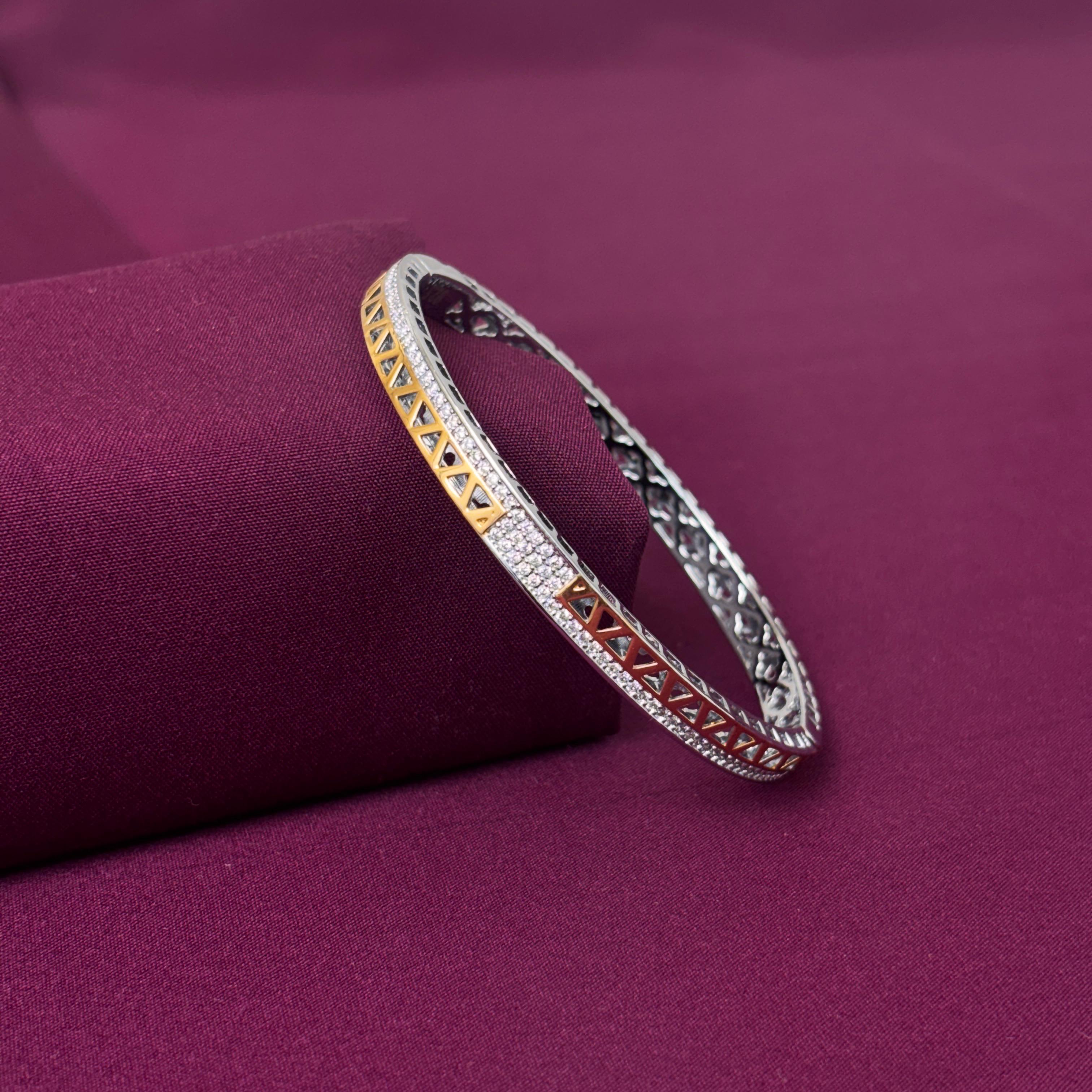 925 Sterling Silver Two Tone CZ Kada for Men | Designer Silver Bracelet
