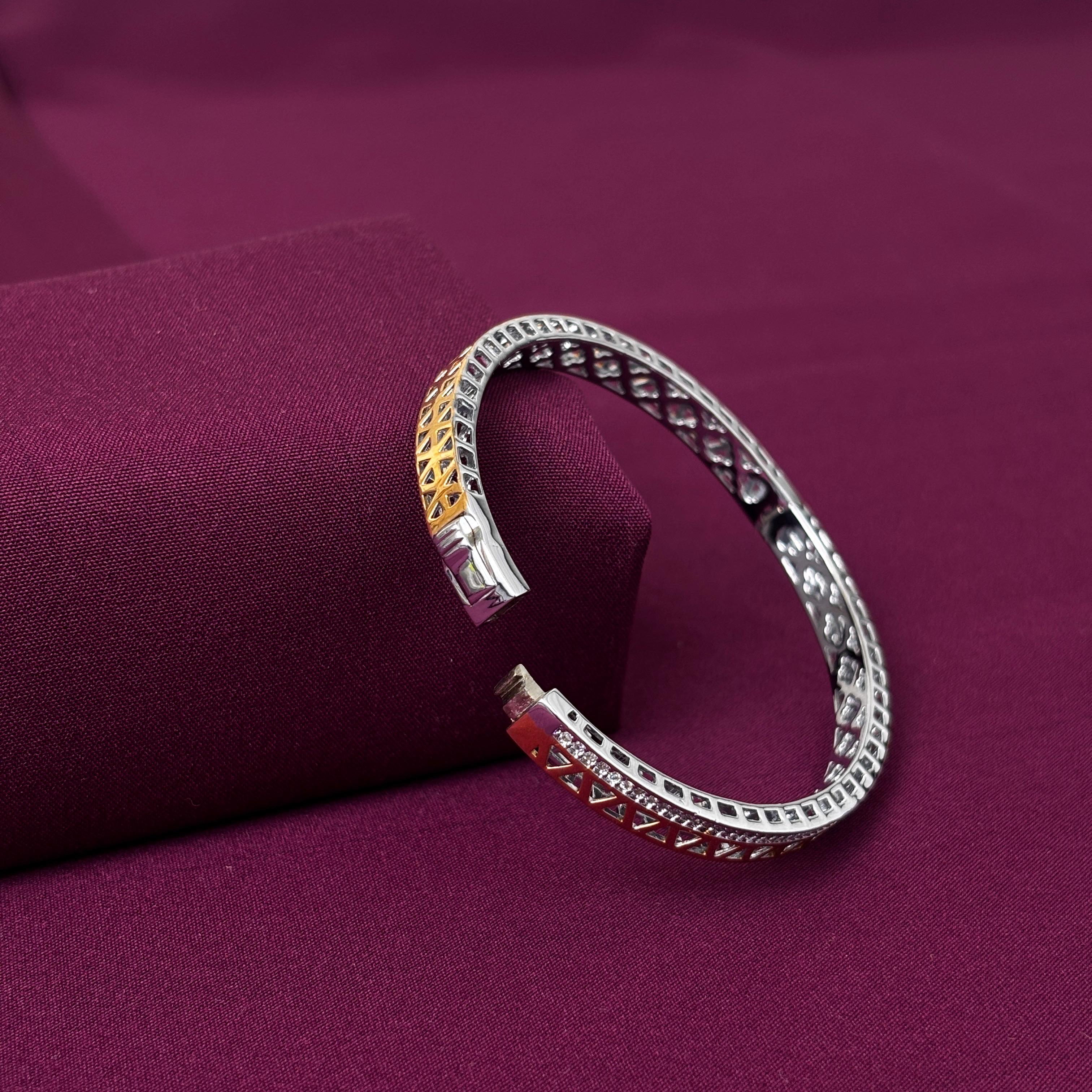 925 Sterling Silver Two Tone CZ Kada for Men | Designer Silver Bracelet