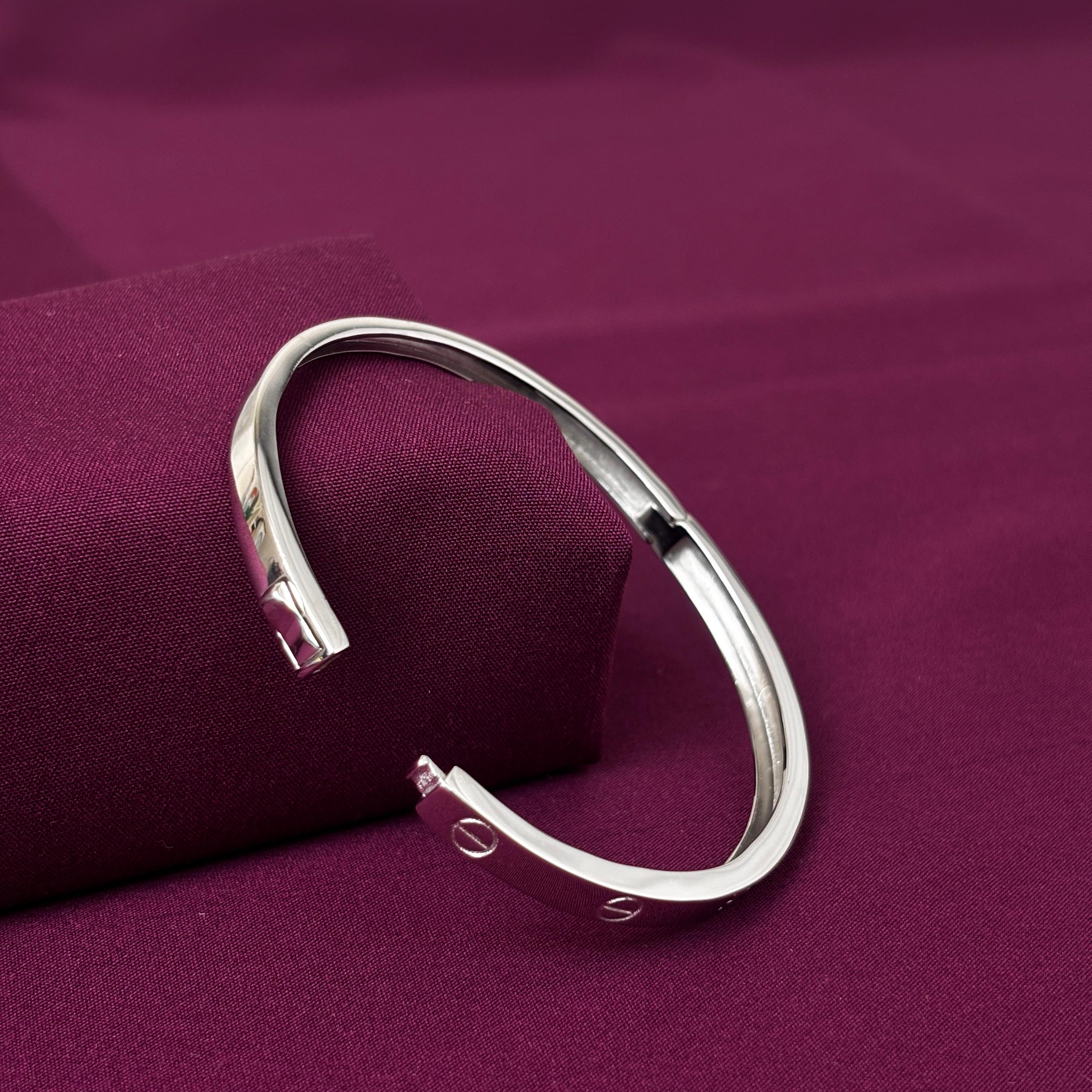 925 Sterling Silver Screw Designer Kada for Men | Minimal Silver Bracelet
