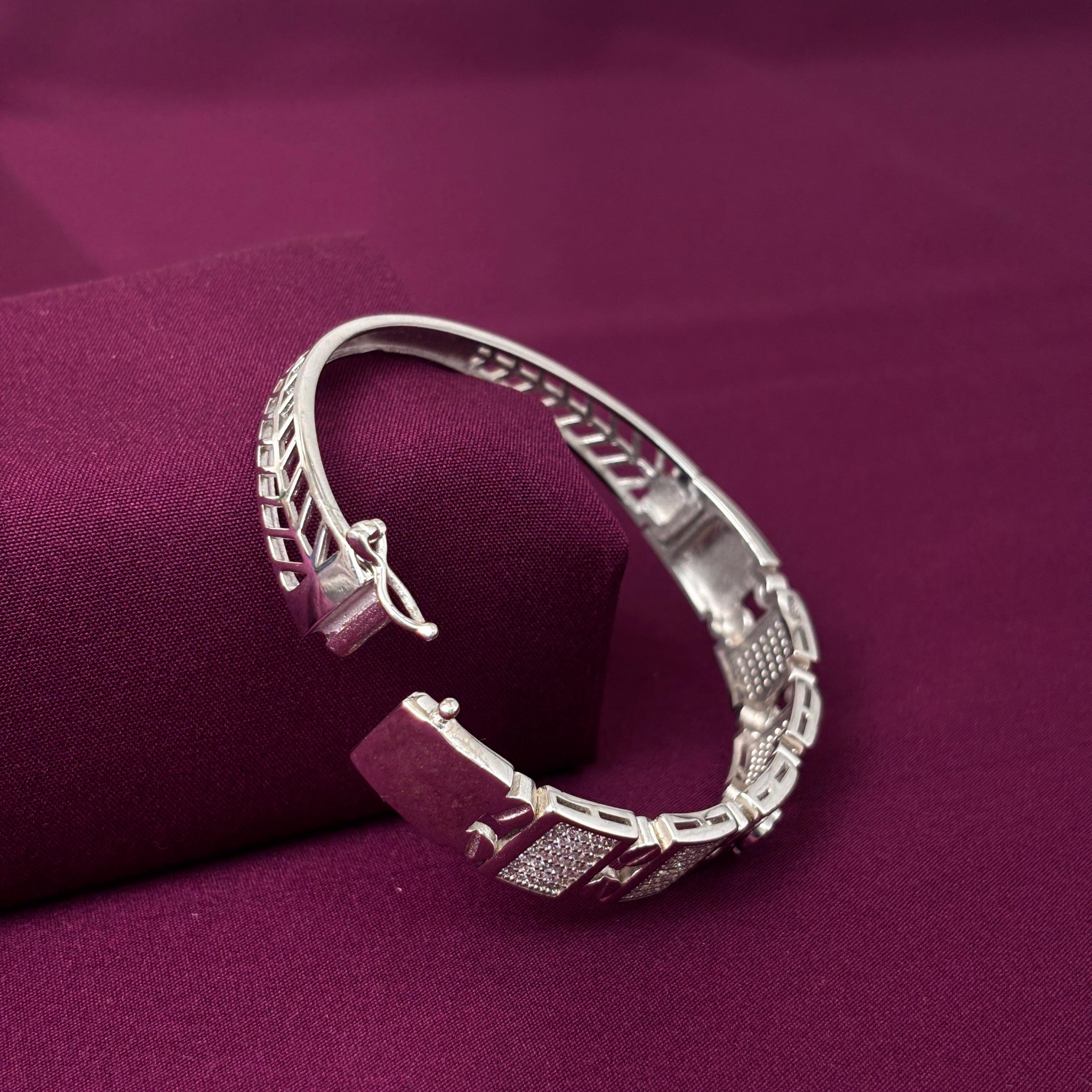 925 Sterling Silver Om CZ Designer Kada for Men | Spiritual Silver Bracelet
