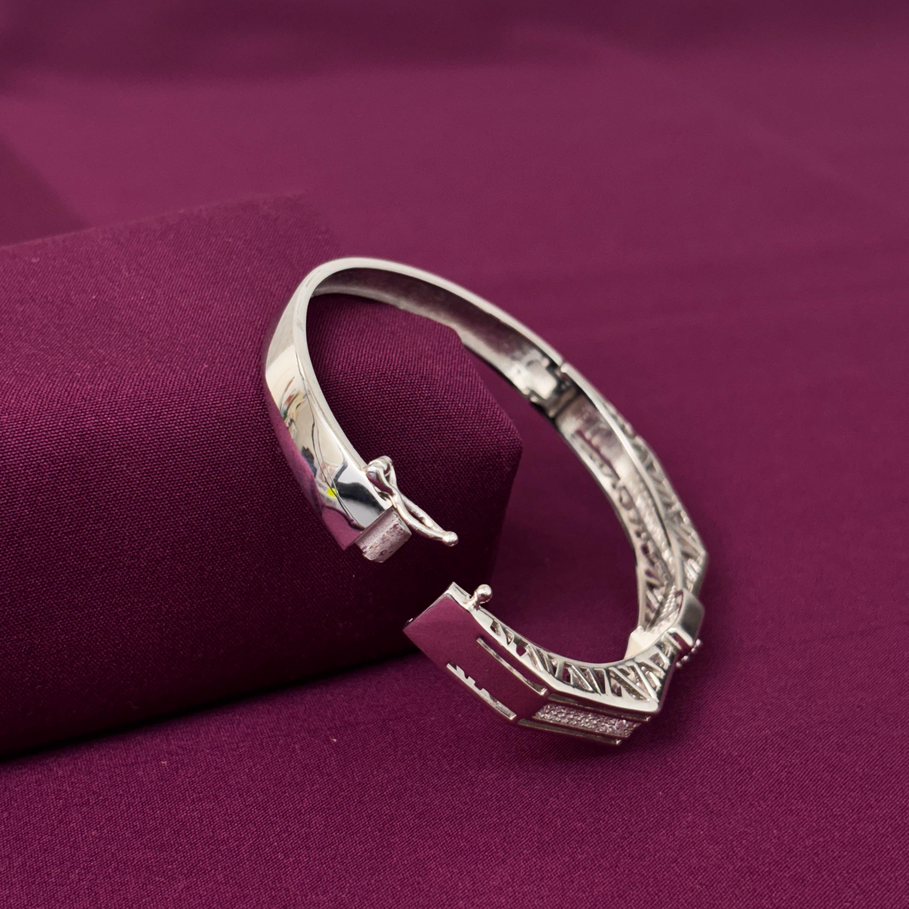 925 Sterling Silver Om CZ Kada for Men | Designer Silver Bracelet