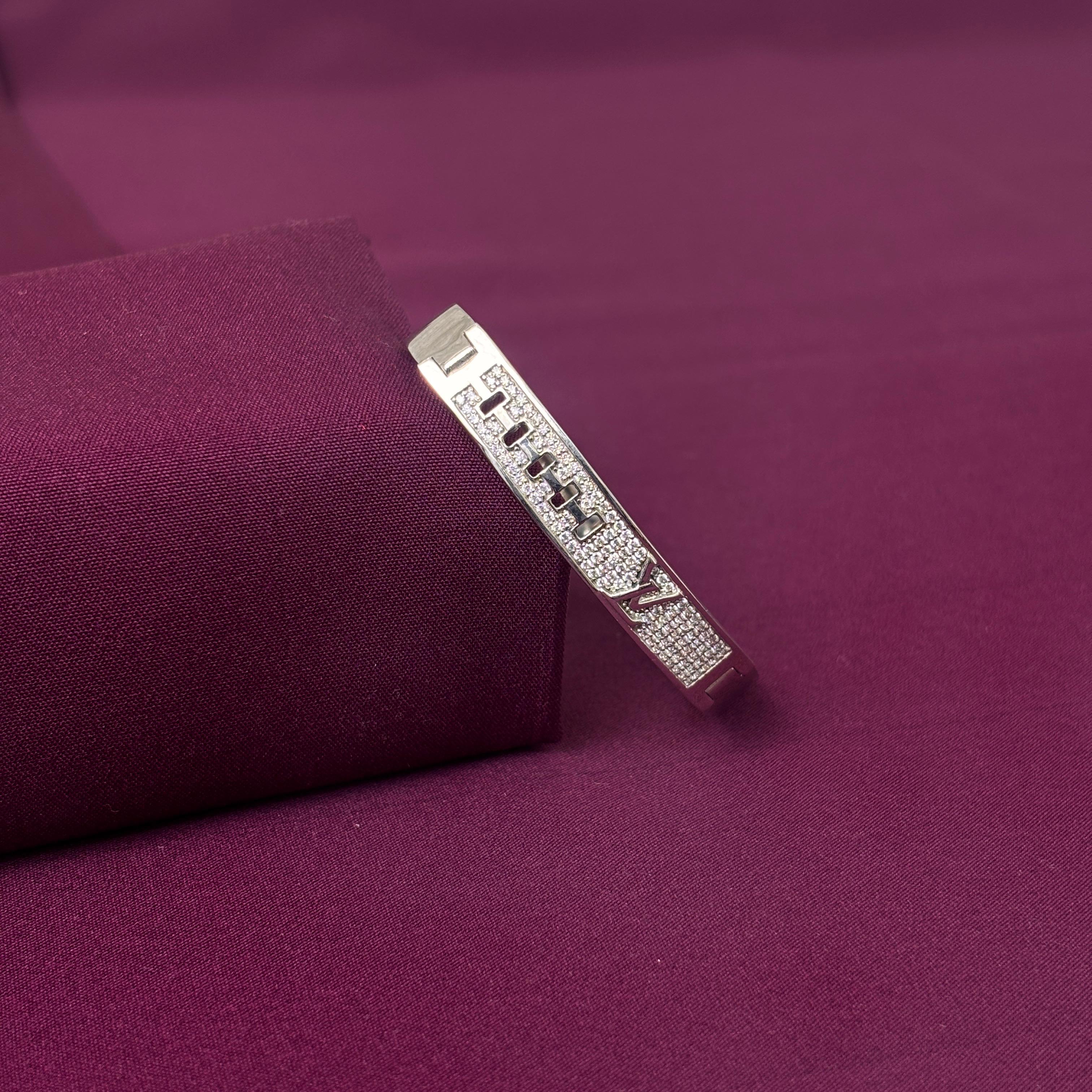 925 Sterling Silver CZ Designer Kada for Men | Modern Pattern Bracelet