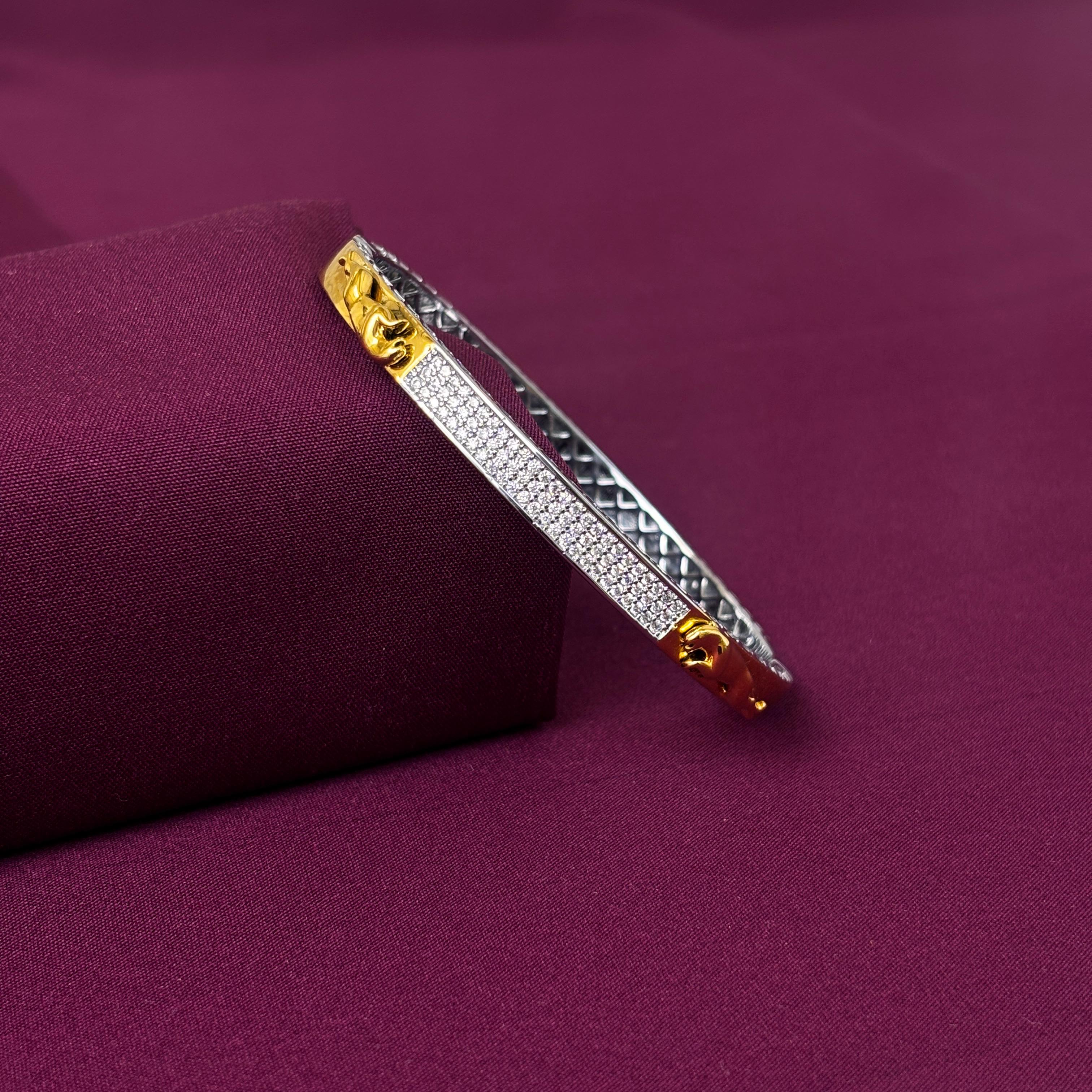 925 Sterling Silver CZ Jaguar Kada for Men | Two Tone Designer Bracelet