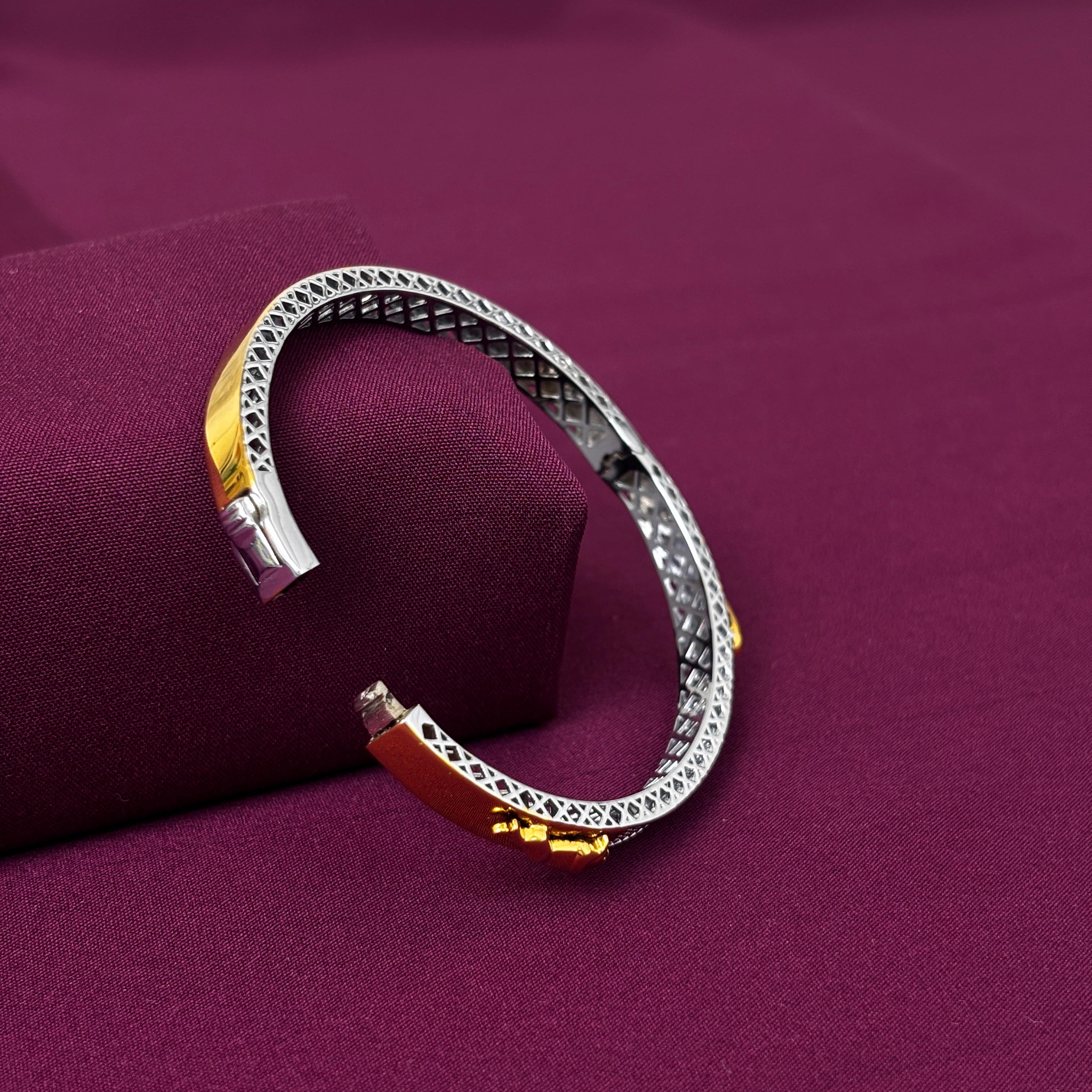 925 Sterling Silver CZ Jaguar Kada for Men | Two Tone Designer Bracelet