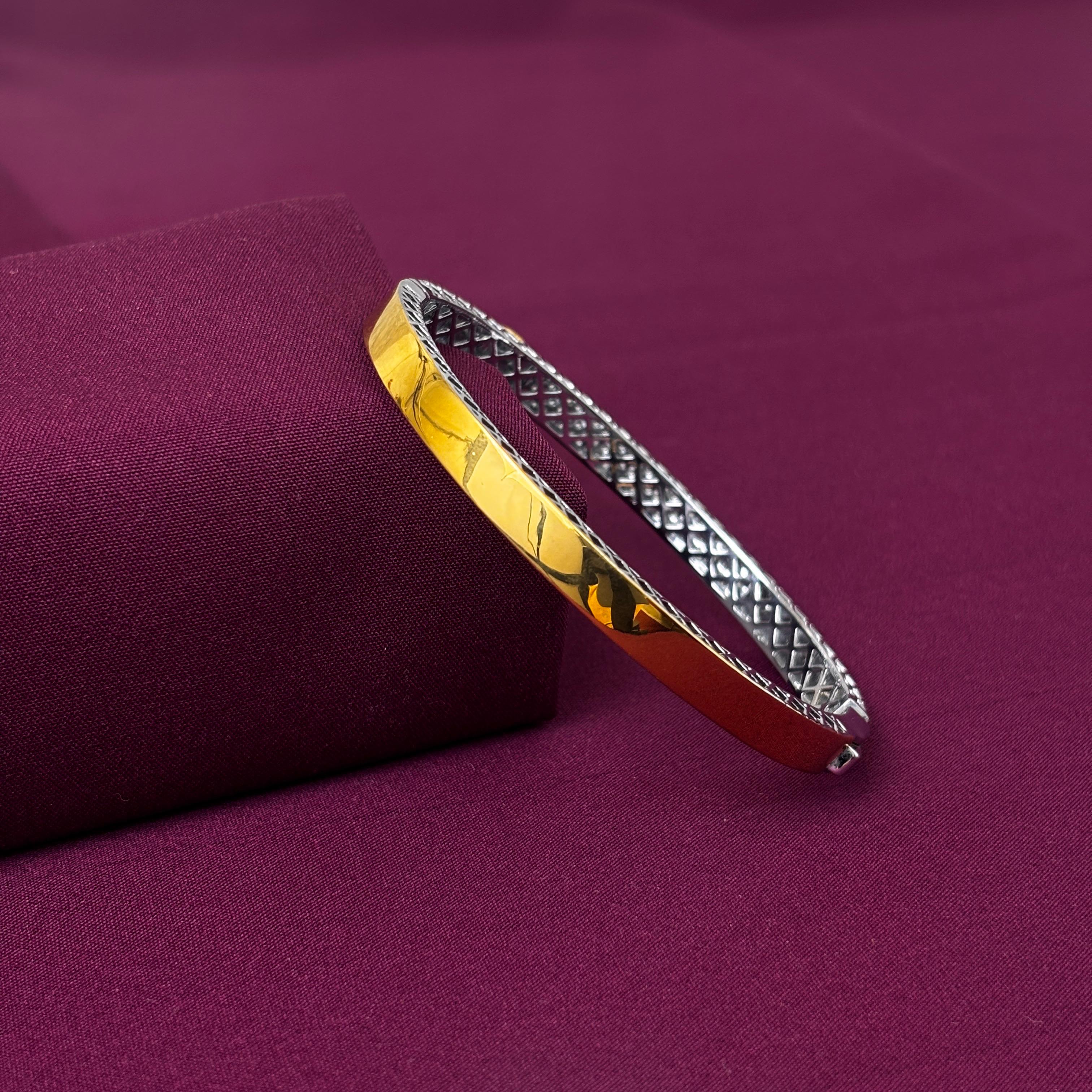 925 Sterling Silver CZ Jaguar Kada for Men | Two Tone Designer Bracelet