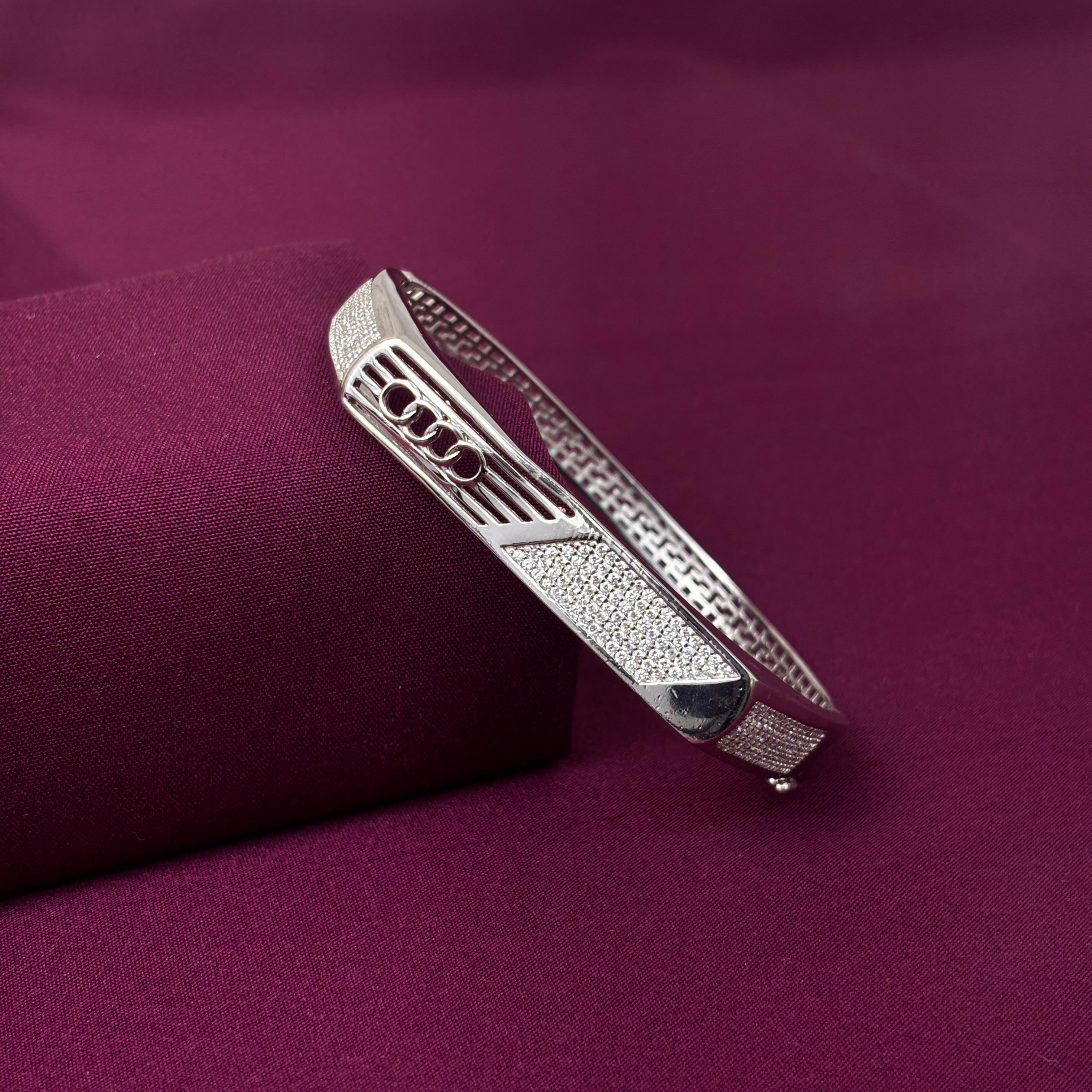 925 Sterling Silver CZ Designer Kada for Men | Premium Silver Bracelet