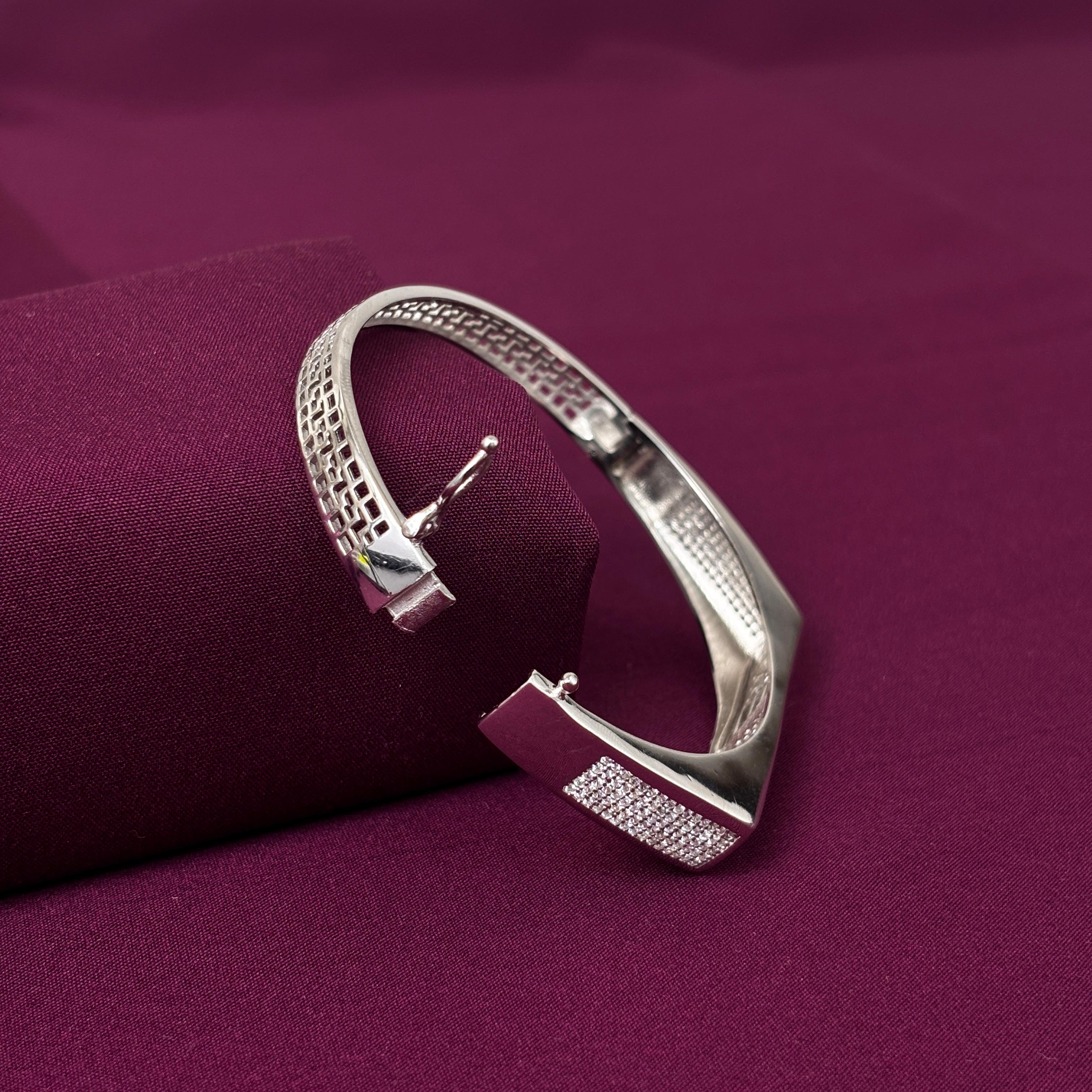925 Sterling Silver CZ Designer Kada for Men | Premium Silver Bracelet