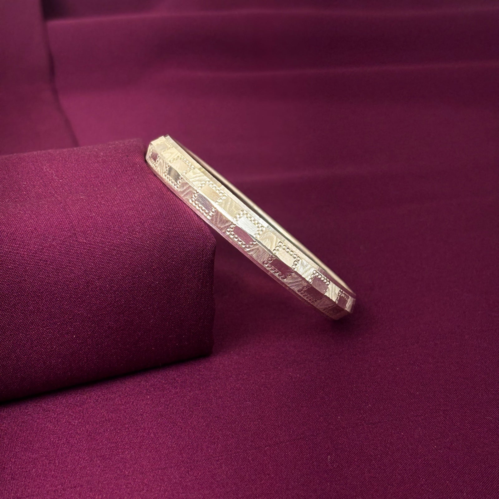 Men’s 925 Sterling Silver Checkered Engraved Kada | Block Pattern Designer Bracelet for Men