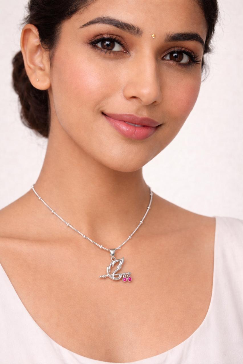 925 Sterling Silver Krishna Divine Flute Pendant Chain for Women | Peacock Feather Inspired Necklace with CZ Stones | BIS Hallmarked