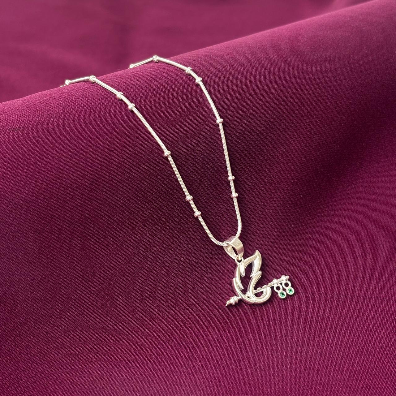 925 Sterling Silver Krishna Divine Flute Pendant Chain for Women | Peacock Feather Inspired Necklace with CZ Stones | BIS Hallmarked