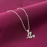 peacock feather silver pendant cz stone chain