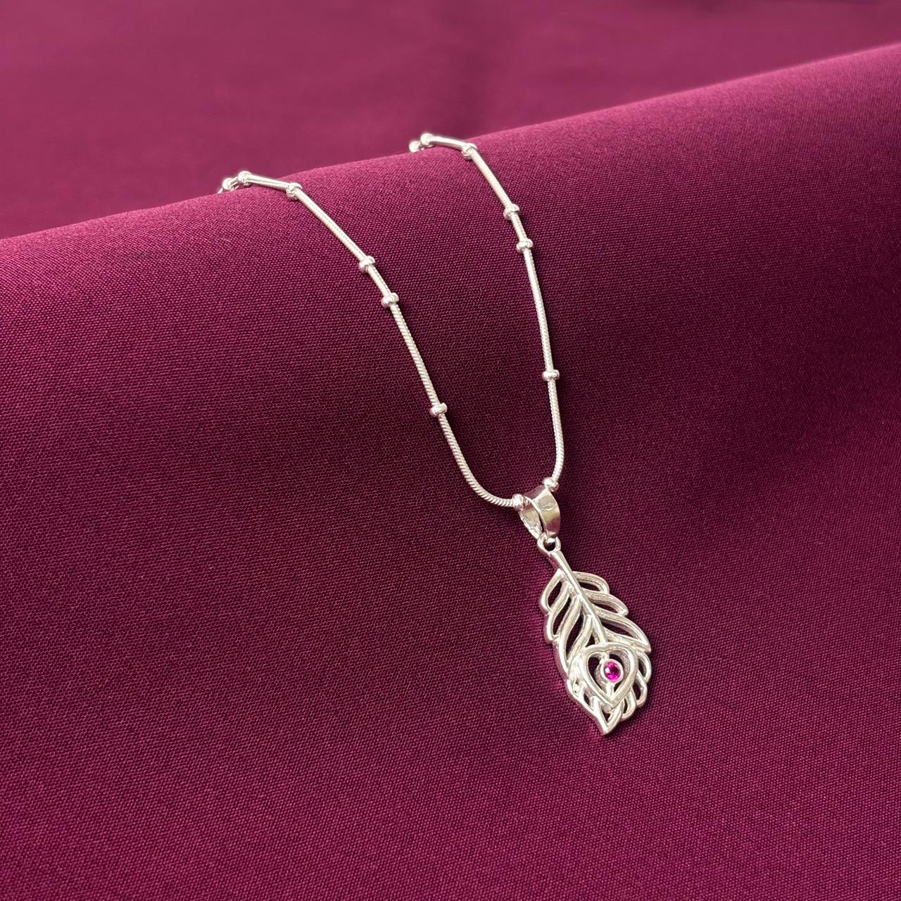 925 Sterling Silver Kids Peacock Feather Pendant Chain | Krishna Divine Necklace for Boys & Girls