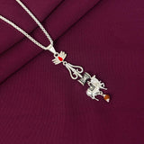 925 Sterling Silver Shiv Trishul Damru Nandi Pendant with Box Chain for Men | Mahadev Rudraksha Necklace